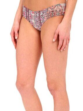 O'NEILL Free Spirit Hipster Ruched Cheeky Bikini Bottoms Pink Multi Size L NWT